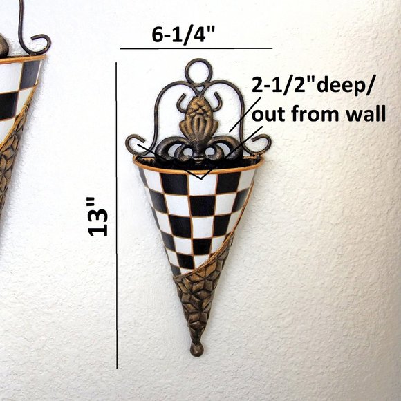 Courtly Wall Decor Wall Pockets Sconces Black White Check Planter Towel Caddy - Picture 7 of 8